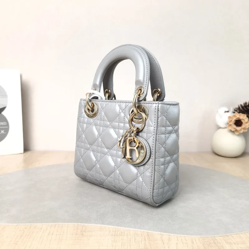 DIOR Crossbody Bag Lady Lady Dior Bag Grey Lambskin Mini 17 × 7 × 15 cm — cover view 2 of 5