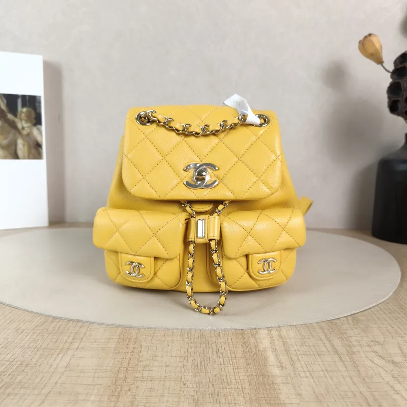 Chanel Backpack Duma Yellow Calfskin Small16.5 × 10 × 17.5 cm