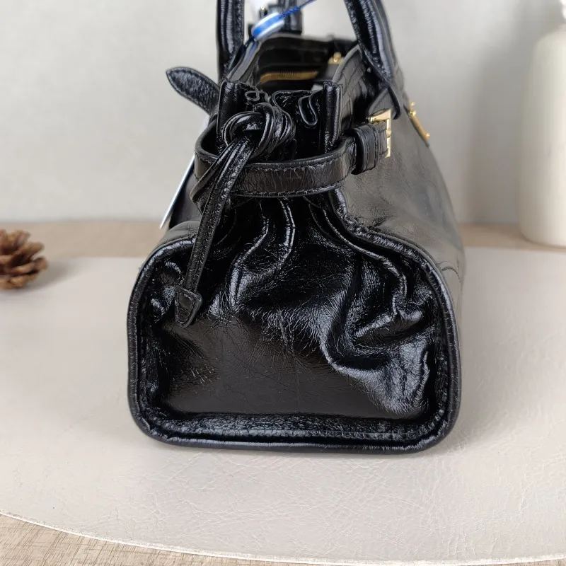 PRADA Shoulder Bag Bonnie Soft Lux Black Waxed Leather Medium32 × 12 × 15.5 cm — detail view 6 of 12