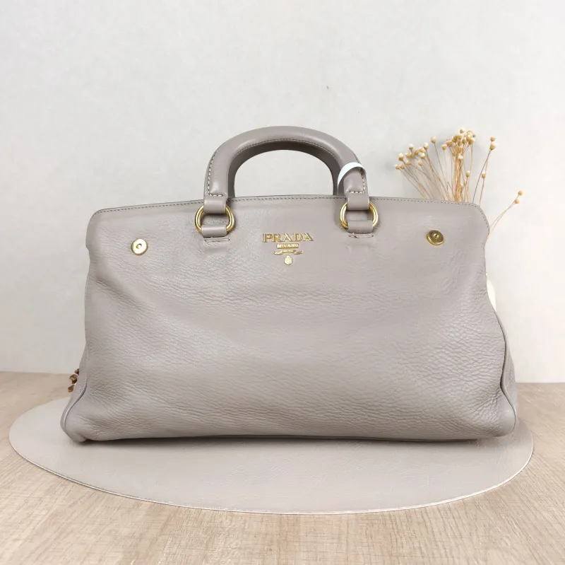 PRADA Top Handle Bag Tote Bag Grey Calfskin 27.5 × 13 × 21 cm