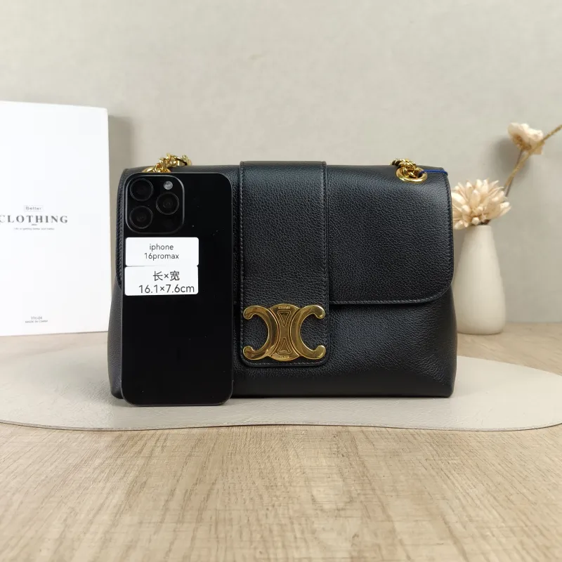 CELINE Crossbody Bag Victoire Chain Bag Black Calfskin Medium25 × 8 × 15 cm — cover view 5 of 5