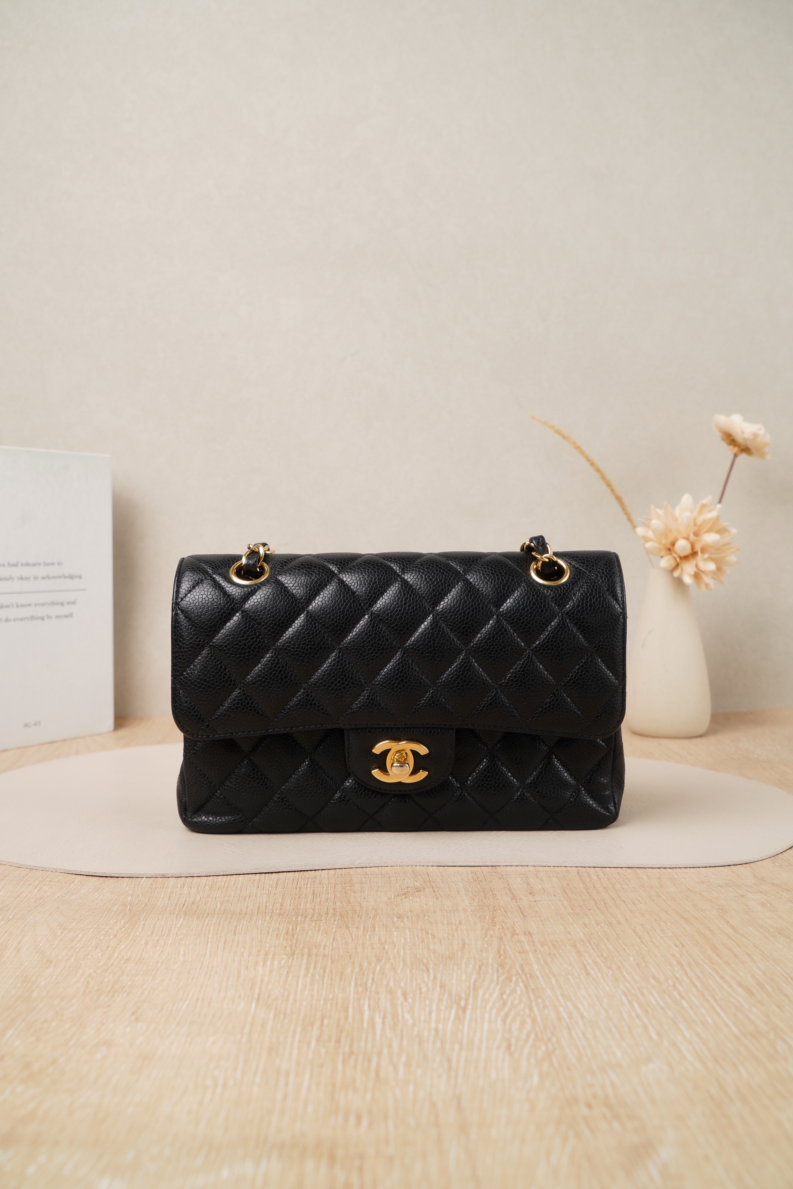 Chanel Shoulder Bag Black Grained Calfskin Small23 × 6 × 14.5 cm