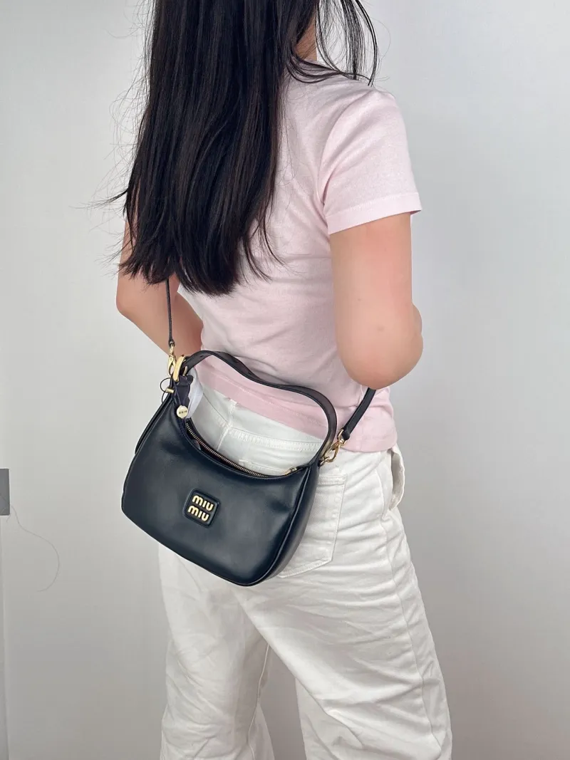Miumiu Shoulder Bag Wander Hobo Black Calfskin Small20 × 6 × 17 cm — on-model view 2 of 2
