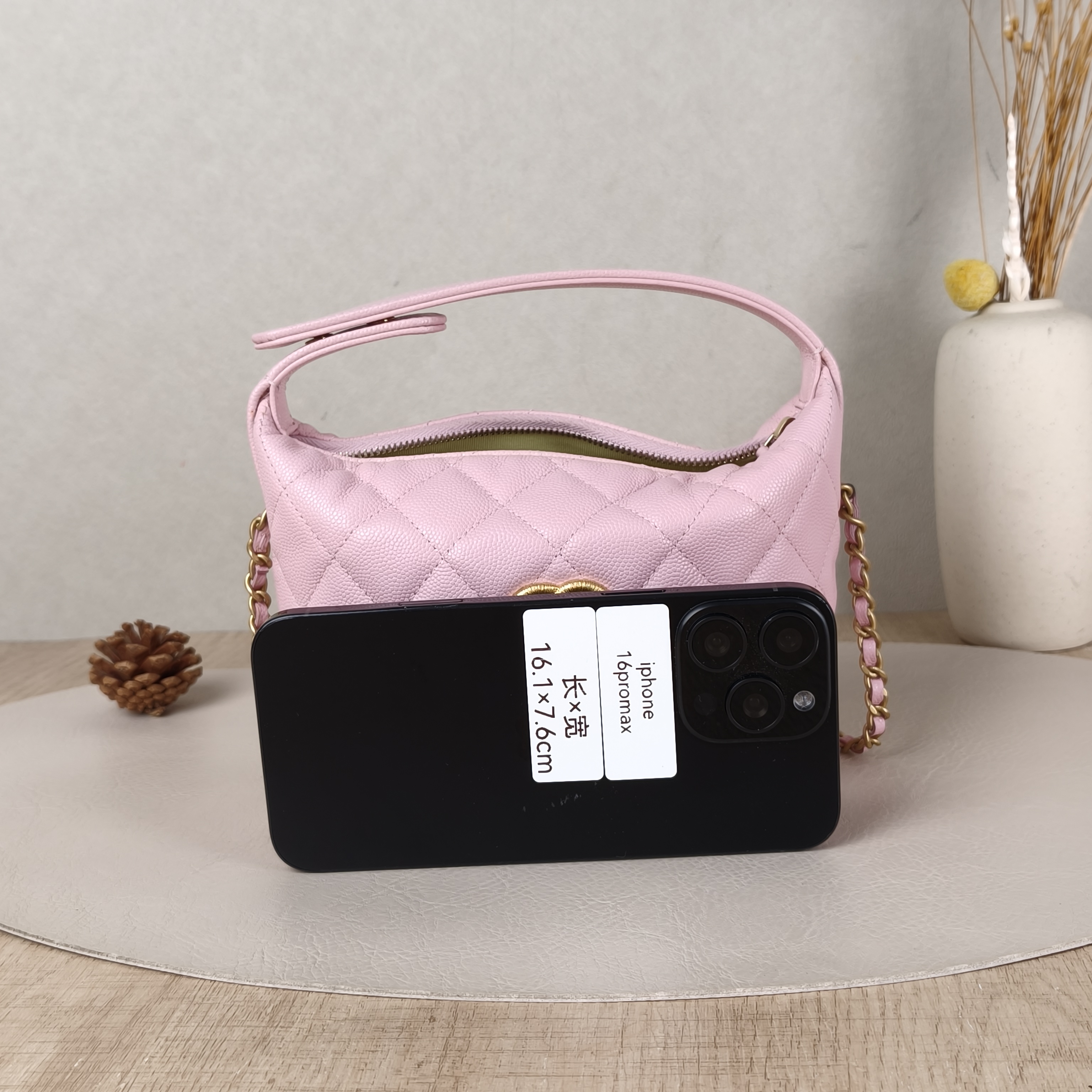 Chanel Crossbody Bag Gold-Tone Hardware Pink Grained Calfskin One Size21.5 × 7.5 × 19 cm — cover view 2 of 5