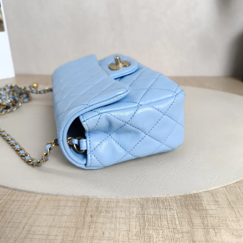 Chanel Crossbody Bag Classic Flap Large Mini CF Mini Blue Lambskin mini20 × 6 × 12 cm — cover view 8 of 10