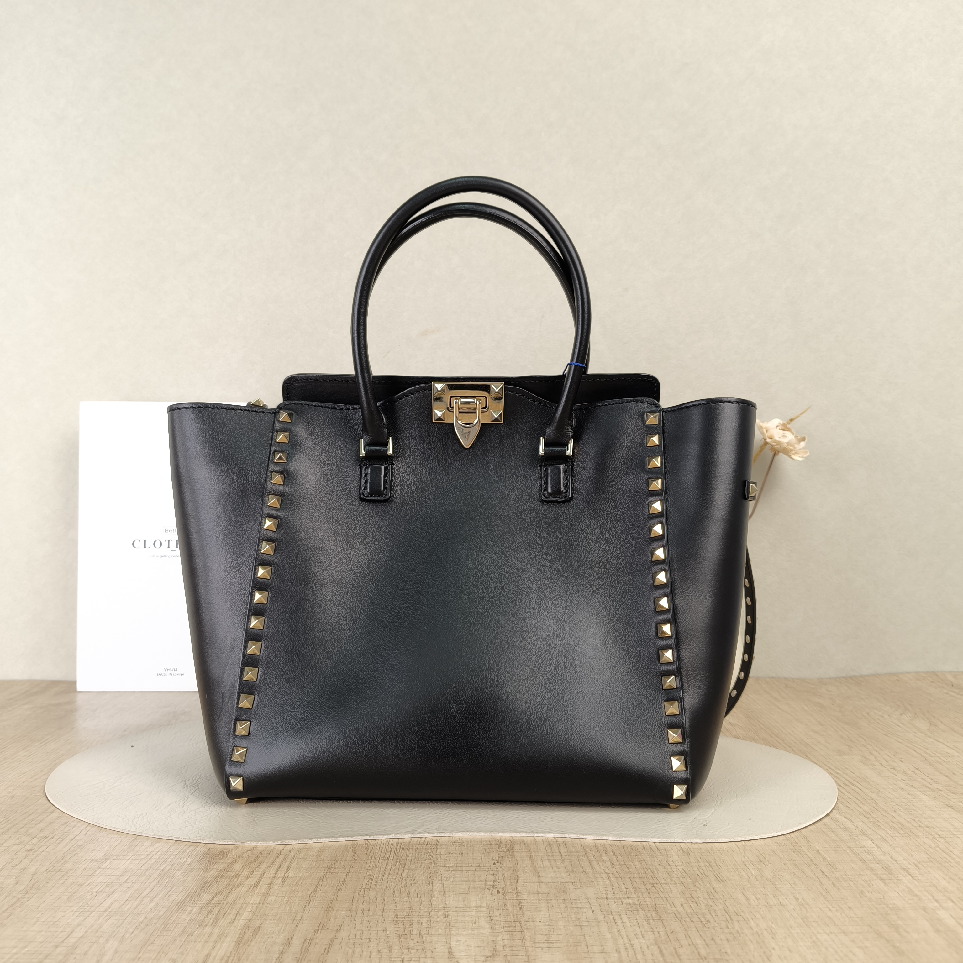 Valentino Top Handle Bag Rockstud Tote Bag Black Calfskin One Size26 × 14 × 27 cm