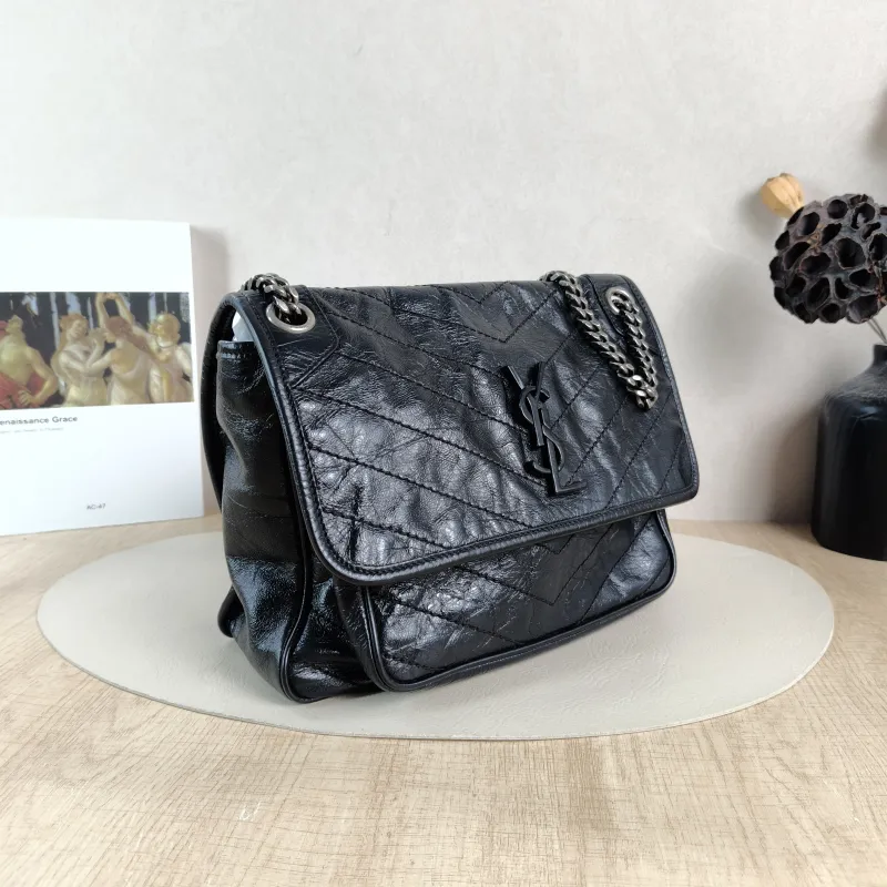 SAINT LAURENT Crossbody Bag Niki Black Waxed Leather Calfskin Medium 28 × 8.5 × 20 cm — cover view 2 of 5