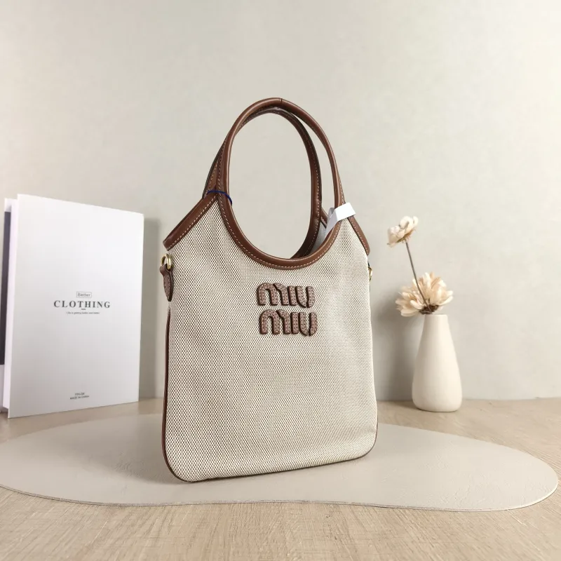 Miumiu Shoulder Bag IVY Tote Shopping Tote Beige Brown Canvas Mini 20*24 — cover view 2 of 6