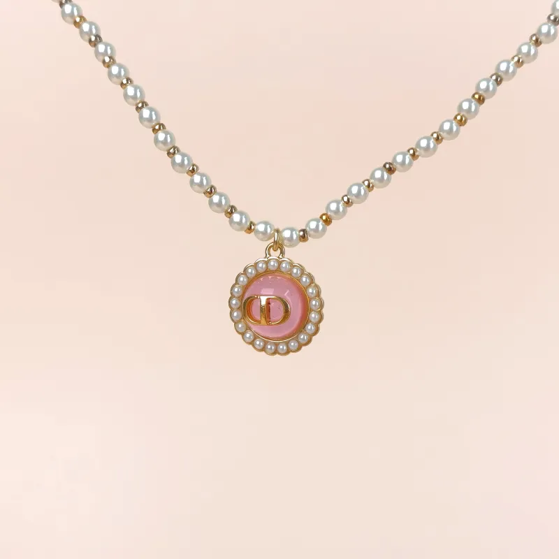DIOR Necklace Pearl Necklace Gold Pink · One Size43cm