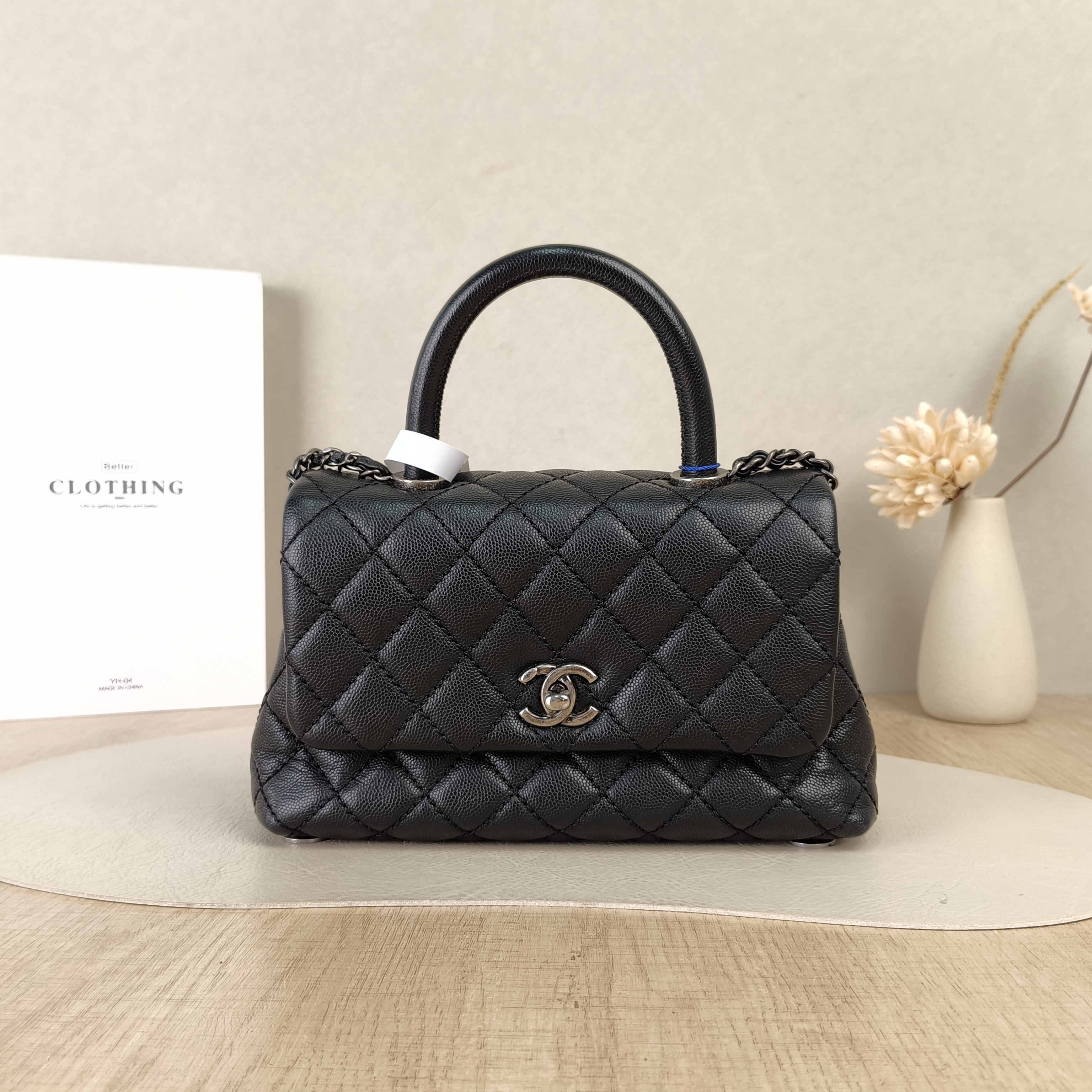 Chanel Top Handle Bag Coco Handle​Black Silver-Tone Hardware Grained Calfskin Small24 × 10 × 14 cm