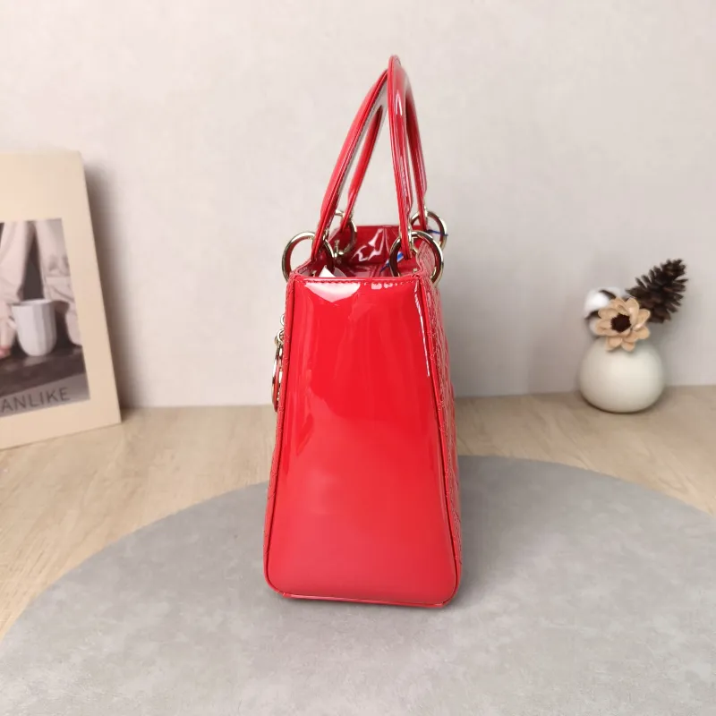 DIOR Top Handle Bag Lady Lady Dior Bag Red Patent Leather Medium 24 × 12 × 21 cm — detail view 1 of 12
