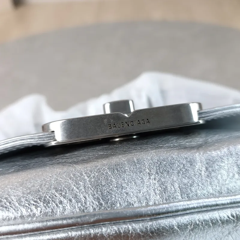 BALENCIAGA Crossbody Bagsoft bb Crossbody Bag Silver Calfskin 23.5 × 3 × 13.5 cm — detail view 9 of 13