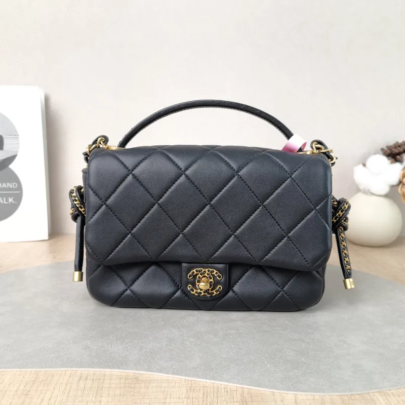 Chanel Crossbody Bag 25c Collection Woven Black Lambskin One Size 21 × 6 × 13 cm