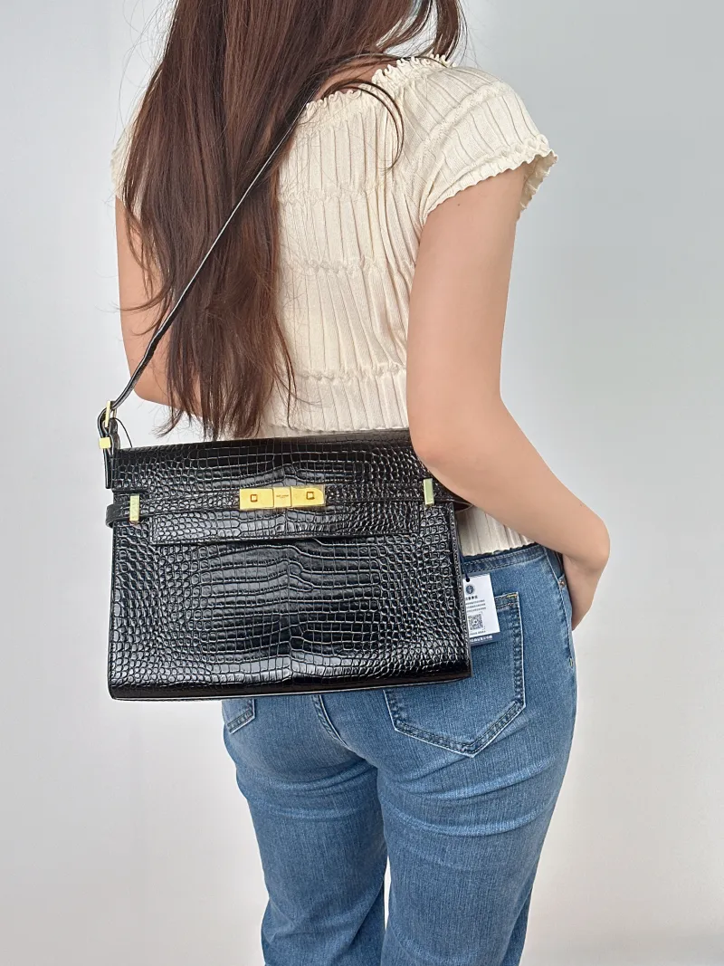 SAINT LAURENT Shoulder Bag MANHATTAN Black Calfskin Medium29 × 7.5 × 20 cm — on-model view 2 of 2