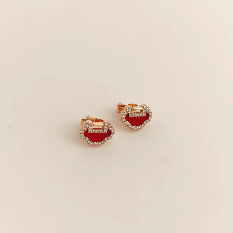 Qeelin Earrings Yu Yi Collection Earrings Red Agate Diamond18KR ose Gold One Size — cover view 5 of 6