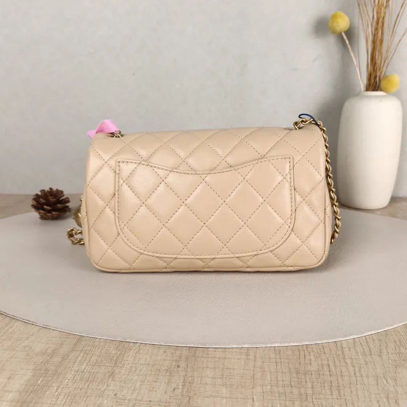 Chanel Crossbody Bag mini Taupe Lambskin One Size 20 × 6 × 12 cm — cover view 5 of 5