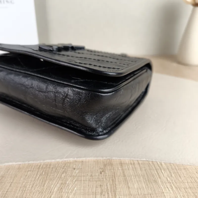 SAINT LAURENT Crossbody Bag Niki Chain Bagwoc Black Waxed Leather Calfskin Mini 19 × 5 × 16 cm — detail view 10 of 11