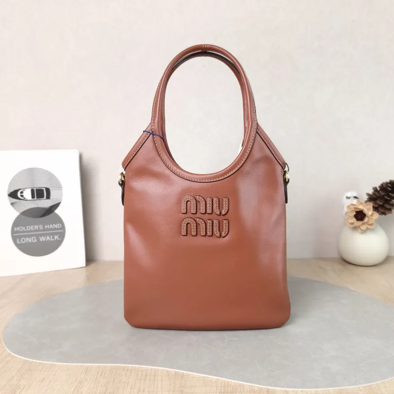 Miumiu Shoulder Bag IVY Tote Shopping Tote Caramel Calfskin Mini 20*24