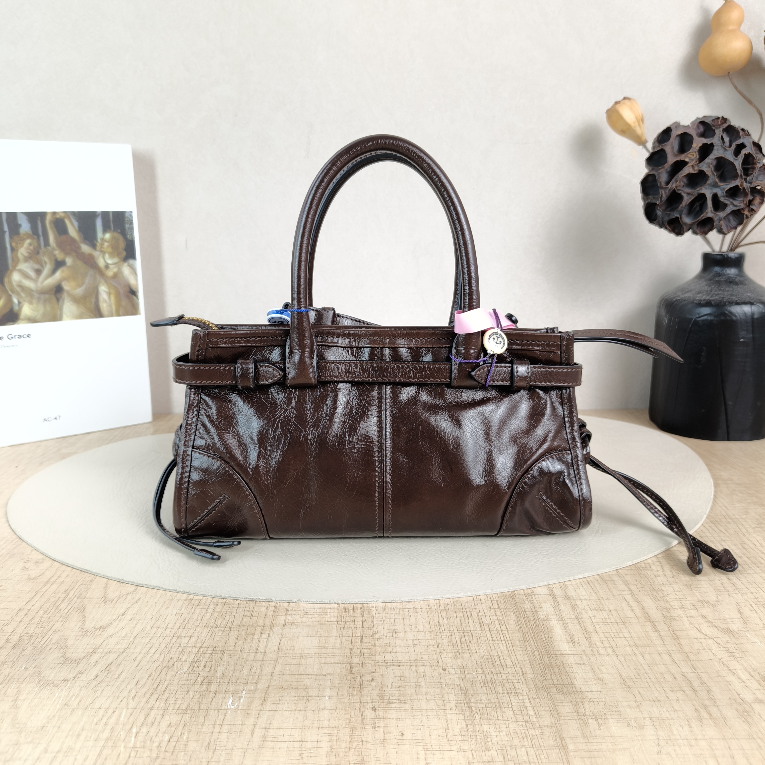 PRADA Top Handle Bag Bonnie Soft Lux Waxed Leather Calfskinmini23.5 × 9 × 12 cm — cover view 4 of 6