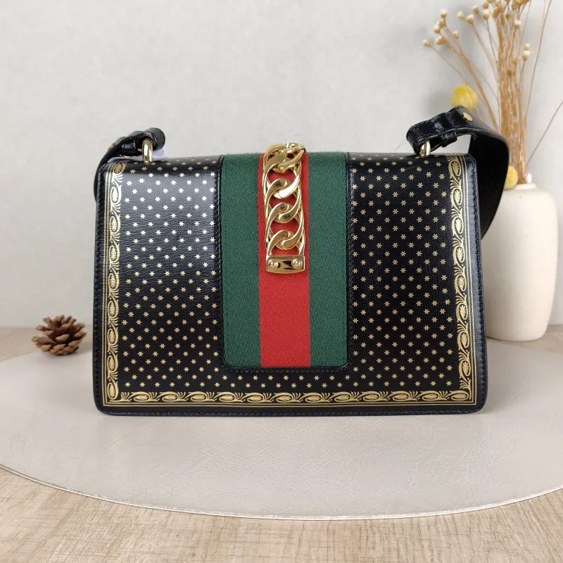 GUCCI Crossbody Bag Sylvie Shoulder Strap Edition Black Calfskin Small 25.5 × 8 × 17 cm — cover view 5 of 6