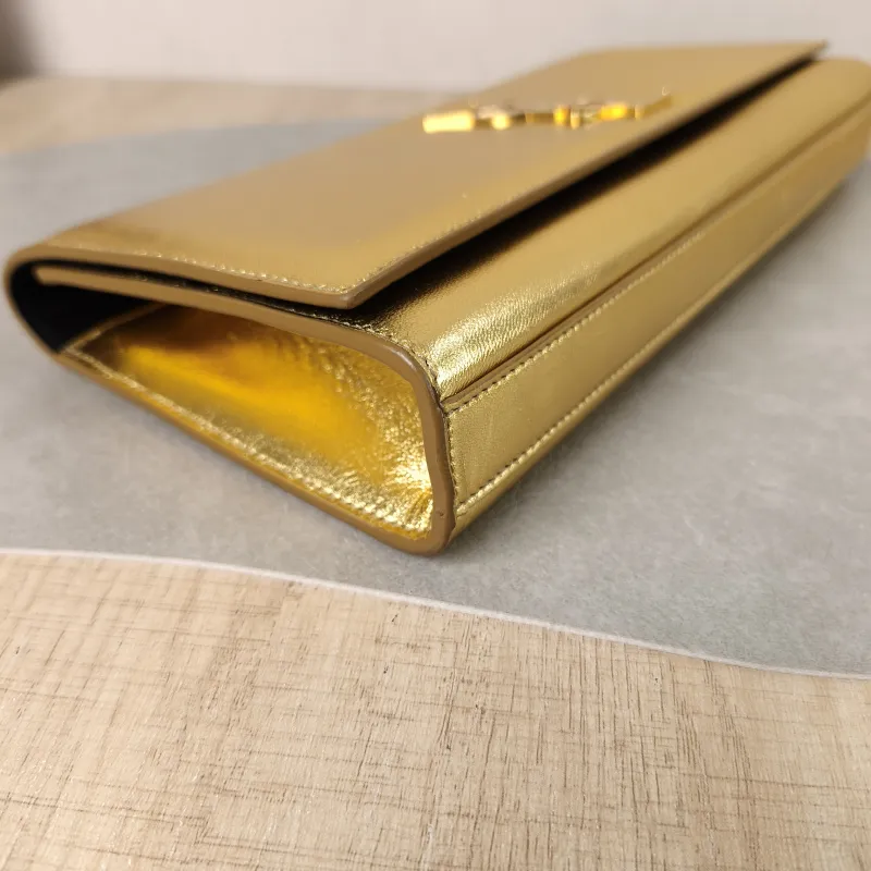 SAINT LAURENT Clutch Clutch Gold Calfskin 27 × 4 × 13 cm — detail view 5 of 12