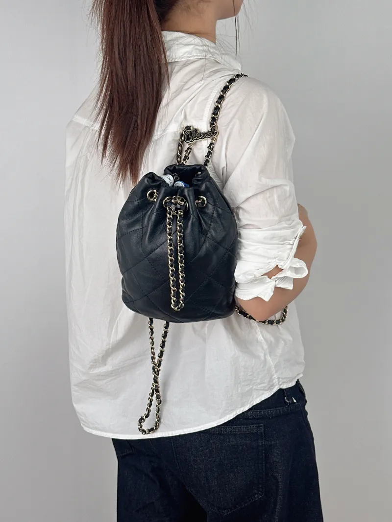 Chanel Backpack Backpack Black Lambskin One Size17 × 7.5 × 22 cm — on-model view 1 of 2