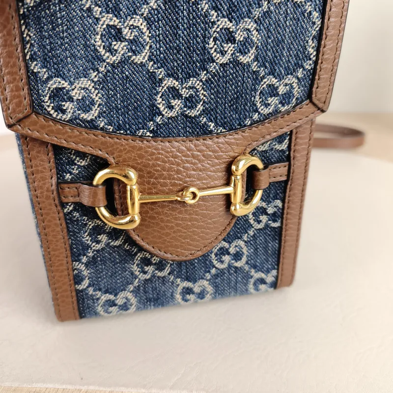 GUCCI Crossbody Bag Horsebit 1955Collection Mini Blue Brown · Calfskin Mini 11.5 × 4 × 17 cm — detail view 3 of 11