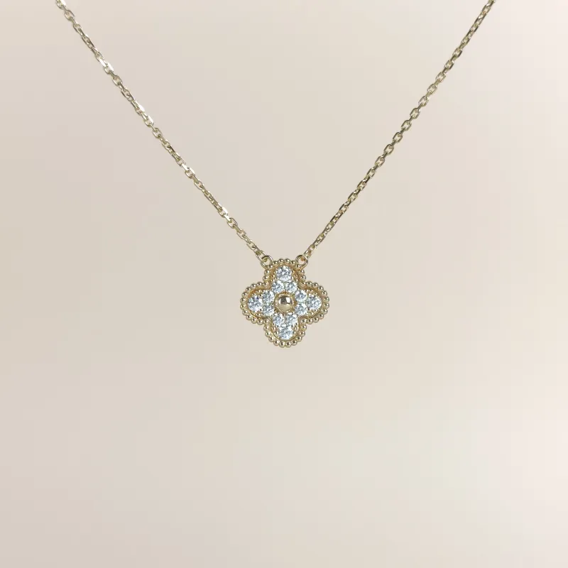 Van Cleef & Arpels Necklace Alhambra Alhambra Collection Pavé Diamond Yellow Gold 18KY ellow Gold Diamond Vintage Small 42cm