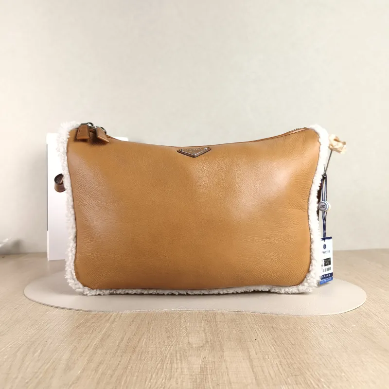PRADA Crossbody Bag Messenger Bag Crossbody Bag Brown Lambskin · One Size 34 × 12 × 25 cm
