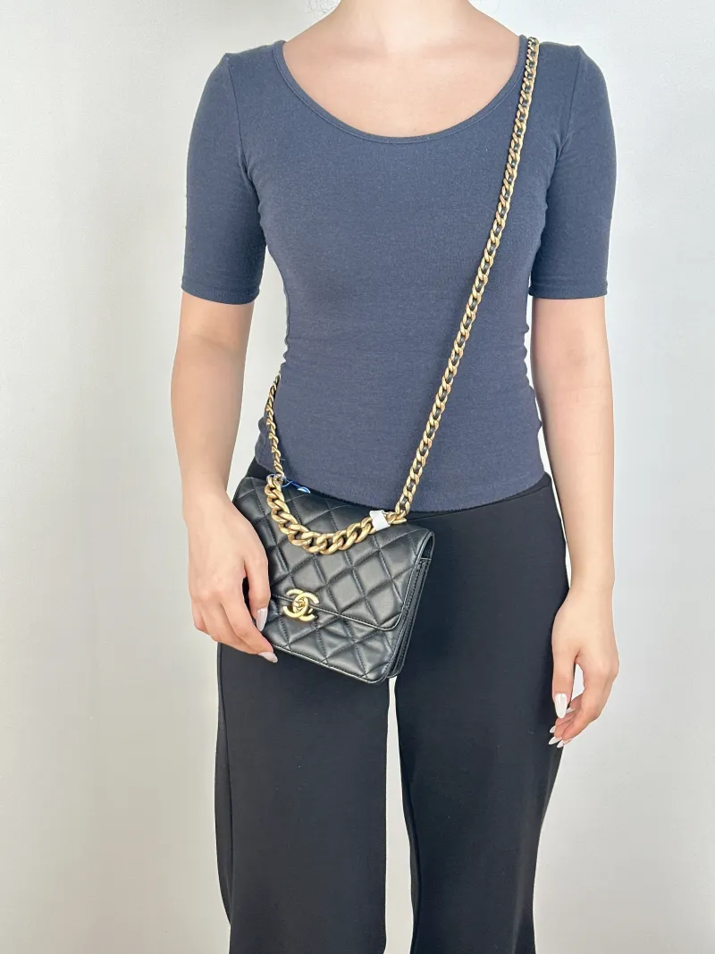 Chanel Crossbody Bagcf Collection Crossbody Bag Black Lambskin One Size19 × 9 × 14 cm — on-model view 3 of 3