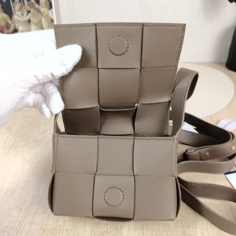 Bottega Veneta Crossbody Bag Cassette Woven Brown Lambskin Mini 12 × 5 × 8.5 cm — detail view 12 of 12