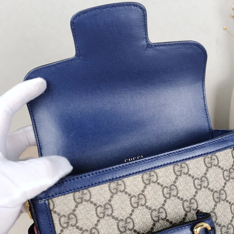 GUCCI Crossbody Bag Horsebit 1955 Horsebit Small Blue Monogram PVC Calfskin Small 20.5 × 5 × 14.5 cm — detail view 4 of 13