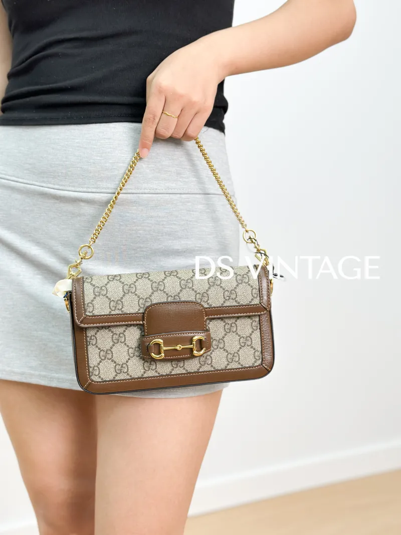 GUCCI Shoulder Bag Horsebit 1955 Horsebit Small Monogram · Shoulder Strap PVC Small 24 × 5.5 × 13 cm — on-model view 6 of 7