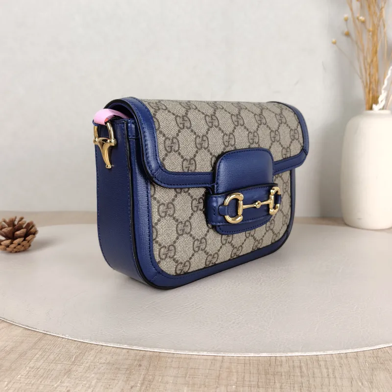 GUCCI Crossbody Bag Horsebit 1955 Horsebit Small Blue Monogram PVC Calfskin Small 20.5 × 5 × 14.5 cm — cover view 5 of 5