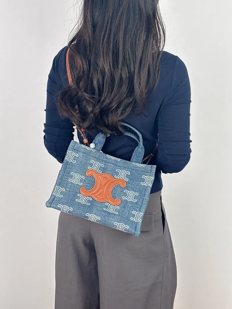 CELINE Shoulder Bag CABAS THAIS Shopping Tote Blue Brown Small 25.5 × 12 × 18.5 cm — on-model view 2 of 2