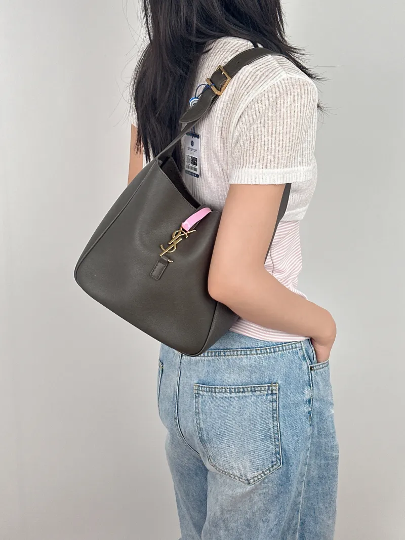 SAINT LAURENT Shoulder Bag LE 5 À 7 Hobo Dark Grey Calfskin Small22 × 8.5 × 23 cm — on-model view 1 of 2