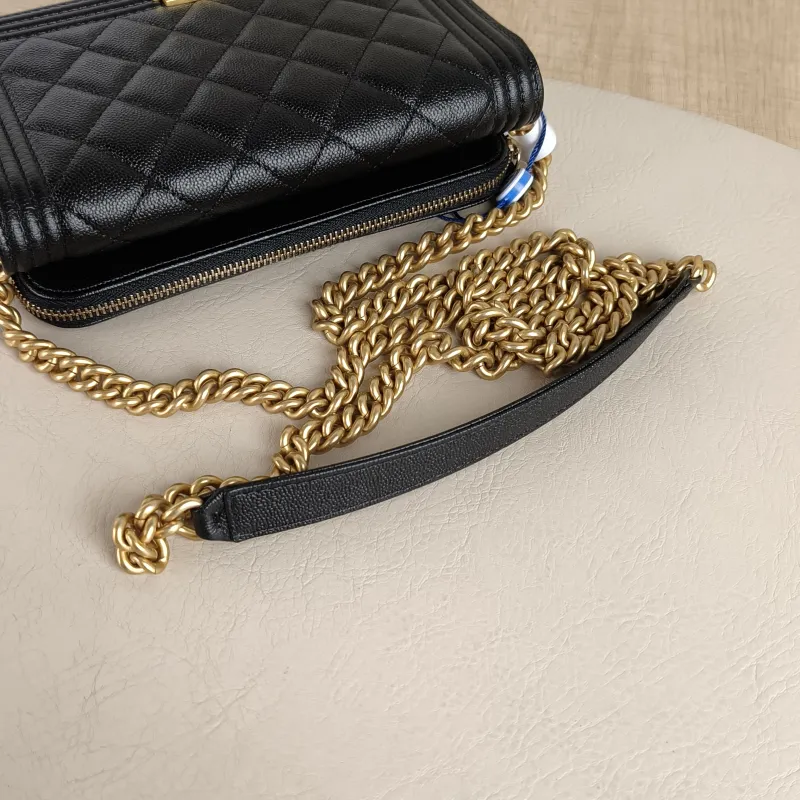 Chanel Crossbody Bag Le Boy​ WOC Black Grained Calfskin Mini 17.5 × 3.5 × 10 cm Microchip Edition — detail view 1 of 11