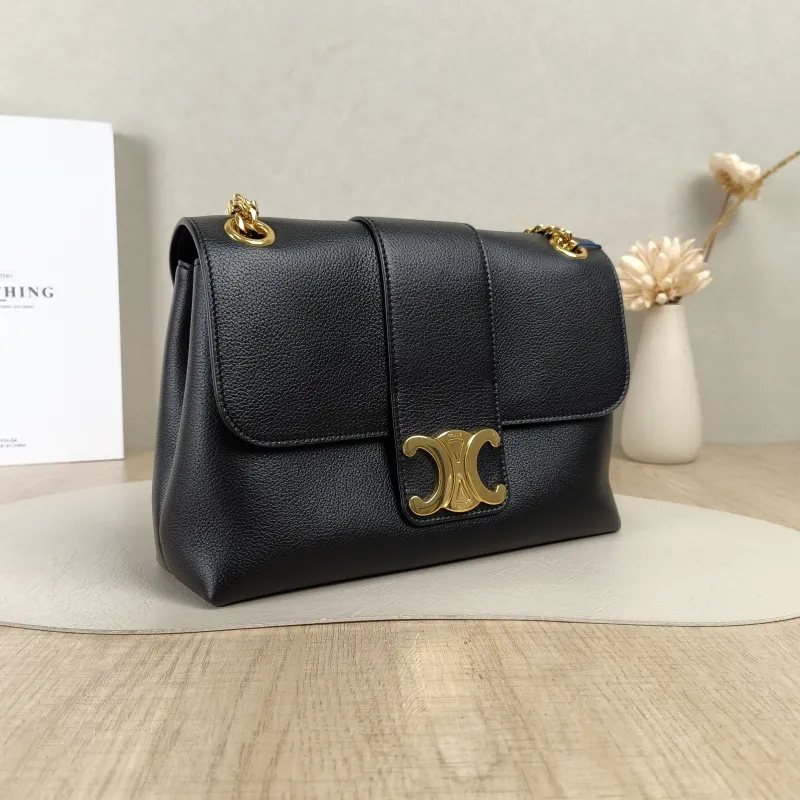 CELINE Crossbody Bag Victoire Chain Bag Black Calfskin Medium25 × 8 × 15 cm — cover view 4 of 5