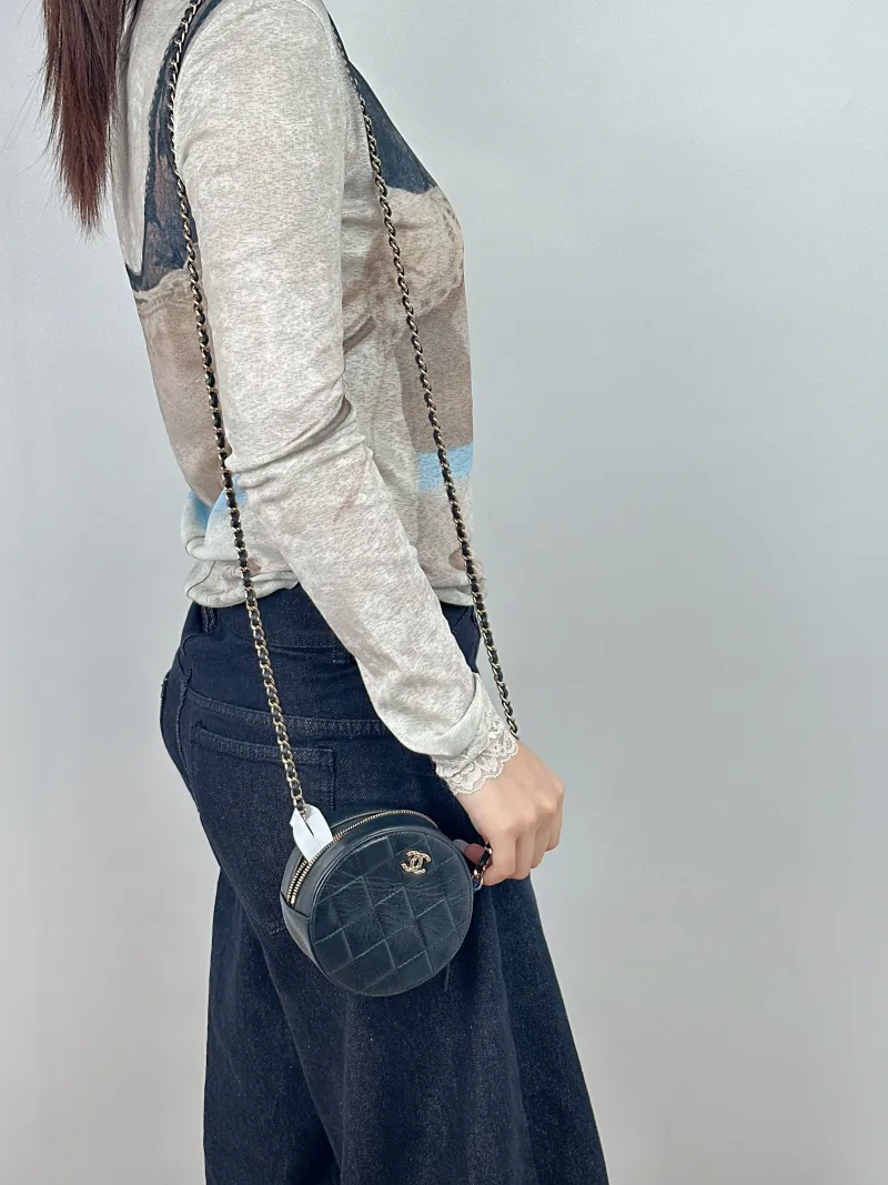 Chanel Crossbody Bag Crossbody Bag Black Waxed Leather One Size12 × 5 × 12 cm — on-model view 1 of 2