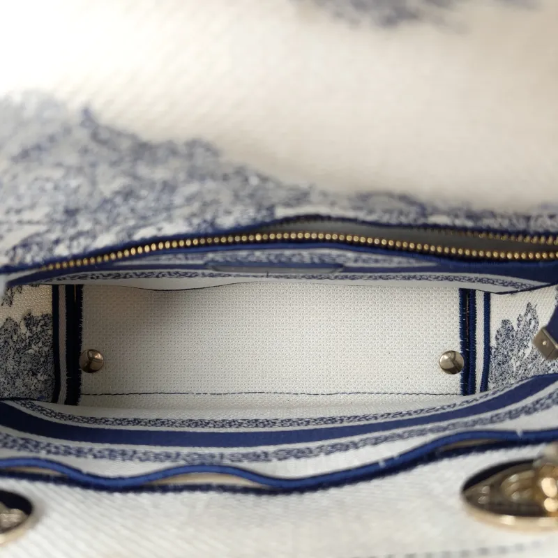 DIOR Top Handle Bag Lady Lady Dior Bag Blue Canvas Medium 24 × 12 × 21 cm — detail view 9 of 13