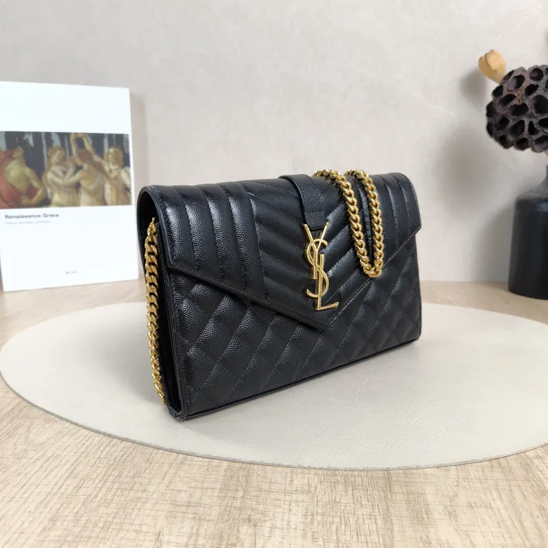 SAINT LAURENT Crossbody Bag ENVELOPE Black Grained Calfskin Small21 × 6 × 13 cm — cover view 5 of 6