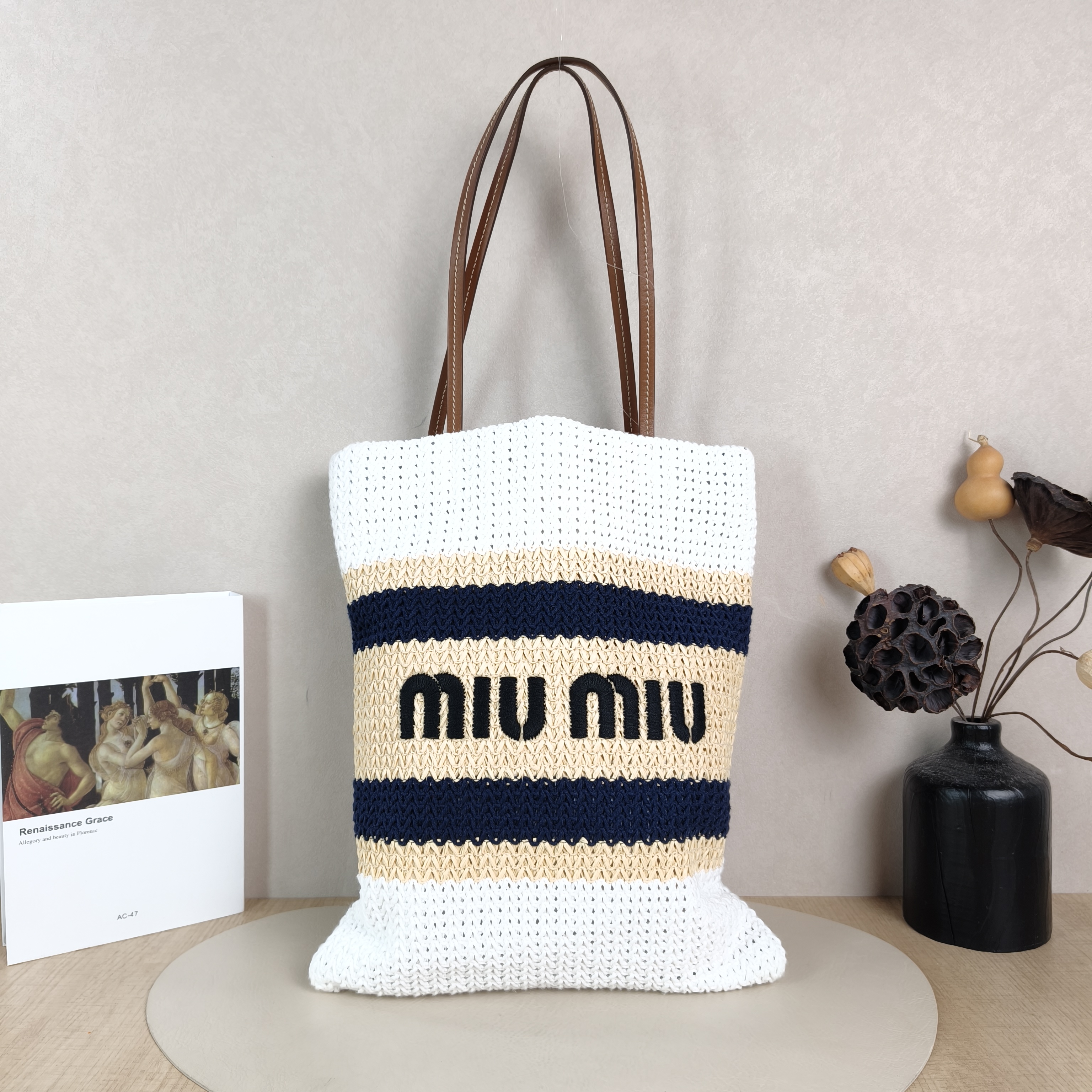 Miumiu Shoulder Bag Raffia Woven Woven One Size31 × 2 × 38 cm
