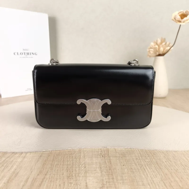 CELINE Crossbody Bag CLAUDE Edition Black Calfskin Medium20.5 × 4 × 11.5 cm