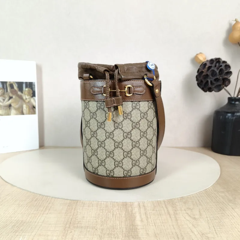 GUCCI Top Handle Bag Horsebit 1955Collection Bucket Bag White PVC Small 14 × 14 × 19 cm