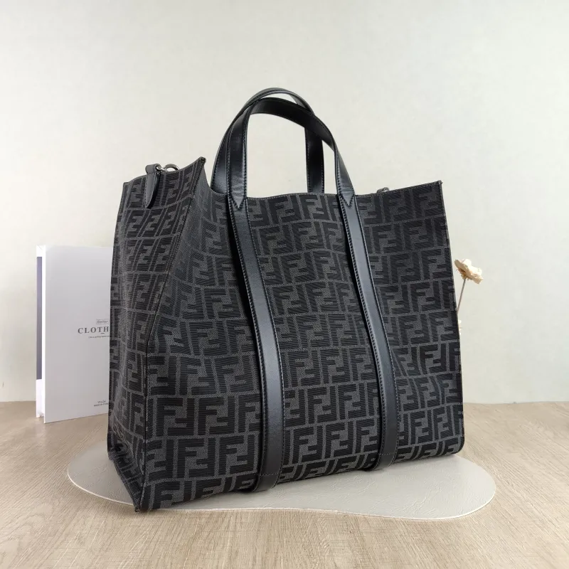 FENDI Top Handle Bag FF Tote Bag Top Handle Bag Grey Canvas One Size 41 × 19 × 35 cm — cover view 4 of 4