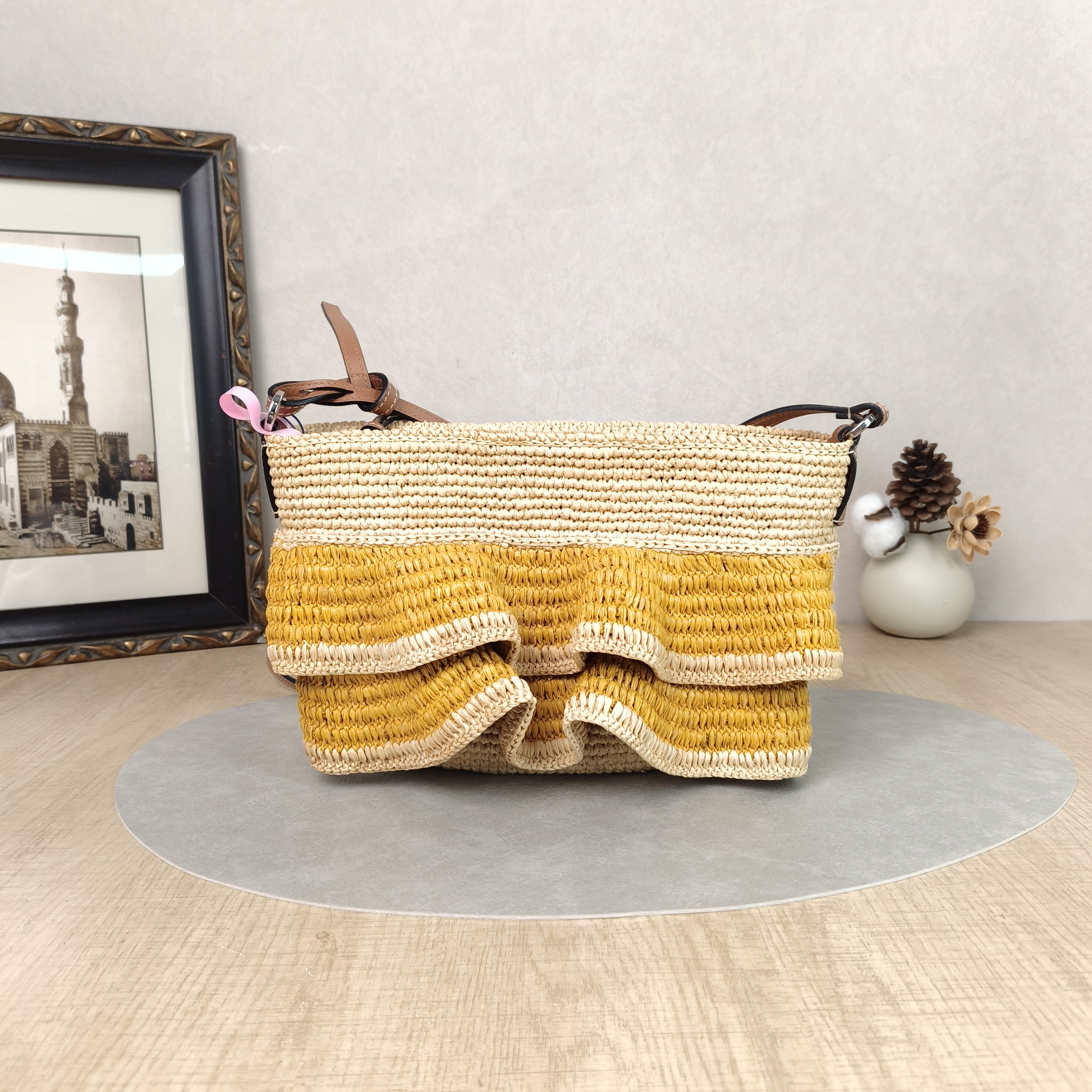 LOEWE Shoulder Bag Woven Shoulder Bag Yellow Brown Woven One Size22 × 9 × 18 cm