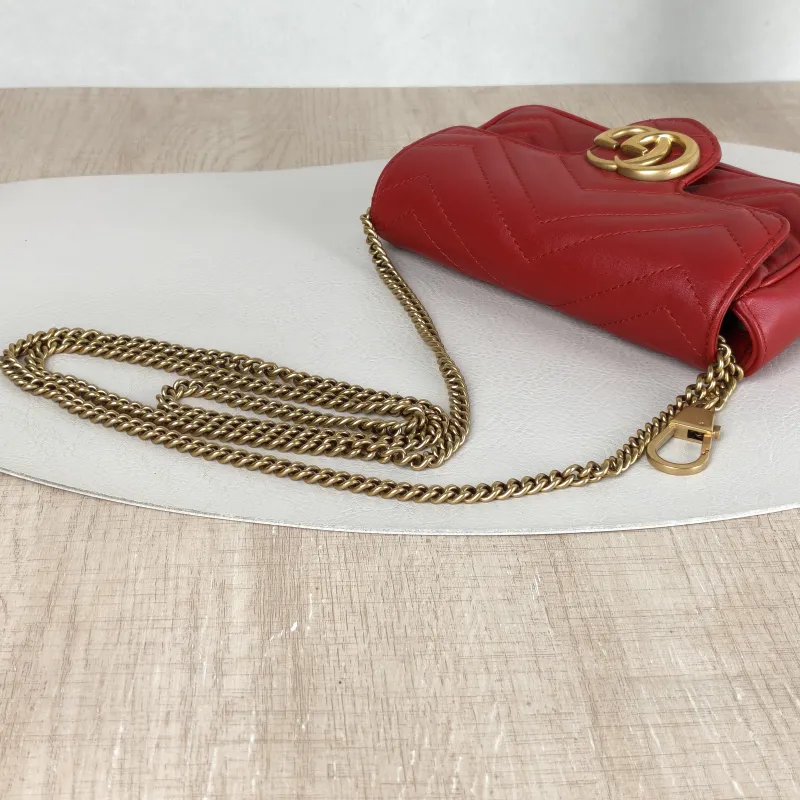 GUCCI Crossbody Bag GG Marmont Mini Marmont Mini Red Calfskin Mini 16.5 × 4.5 × 9.5 cm — detail view 6 of 8