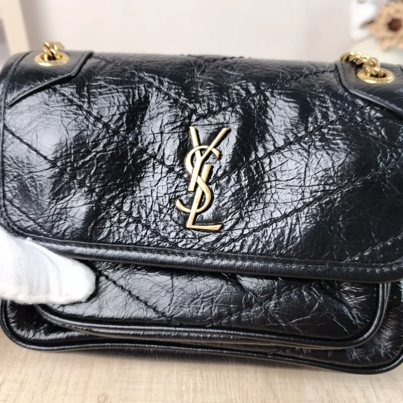 SAINT LAURENT Crossbody Bag Niki Black Waxed Leather Calfskin Mini 18 × 5 × 12.5 cm — detail view 11 of 13