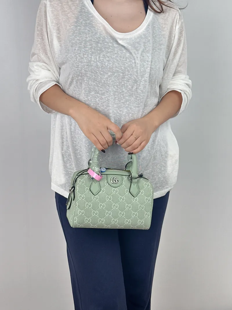 GUCCI Top Handle Bag Ophidia Green Canvas One Size 21 × 11 × 13 cm — on-model view 2 of 2