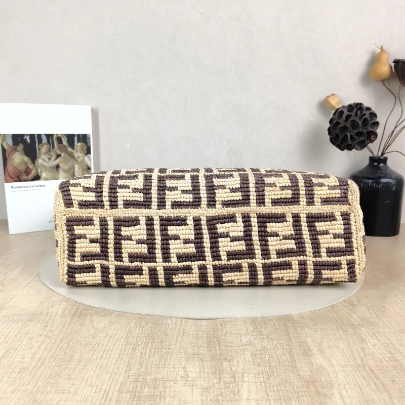 FENDI Top Handle Bag Top Handle Bag Brown Woven One Size 39 × 12 × 28 cm — cover view 3 of 5